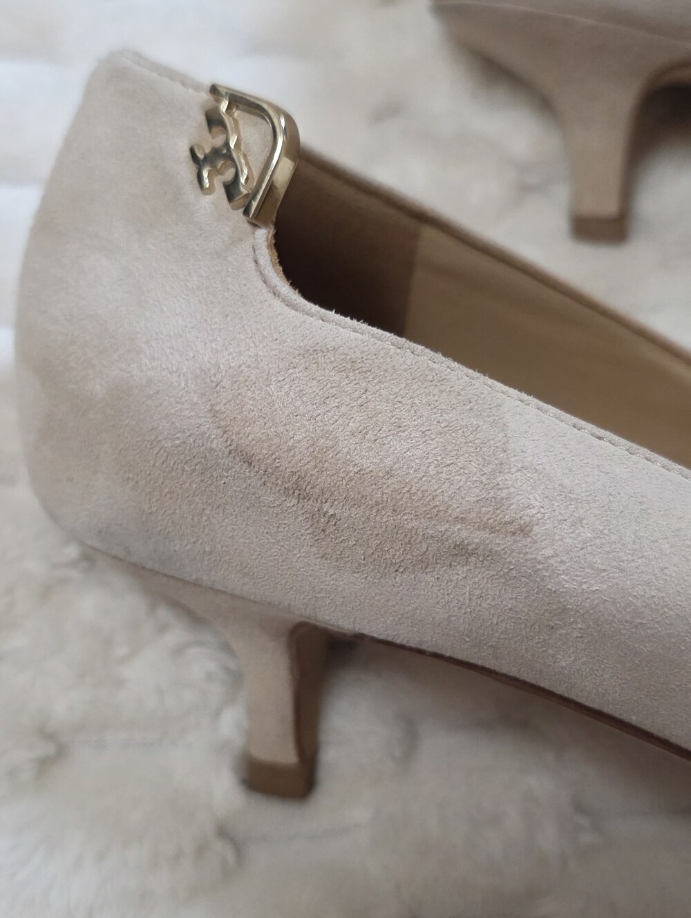 TORY BURCH Nude Elizabeth Suede Leather Pointed Toe Kitten Heel Pumps - Picture 7 of 13
